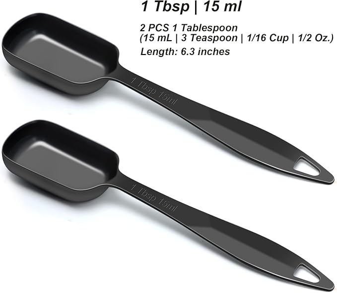 2 Pcs 1 Tablespoon(15 mL | 3 Tsp | 1 Tbsp | 15 cc | 1/2 oz) Stainless Steel Single Measuring Spoon, Long Handle Metal Measuring Spoon, Kitchen Gadgets for Cooking & Baking(Black)