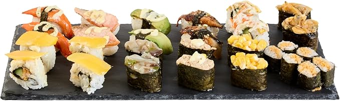 Restaurantware Slate Serving Tray 1 Pack of 15.7" x 7.8" Foam Feet Charcuterie Stone Plate Rustic Edges Freezable Black Serving Display Cheese Boards for Kitchen, Gourmet, Dining, Parties