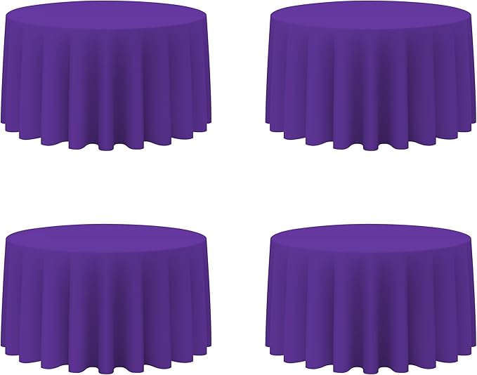 BRILLMAX 4 Pack Purple Round Tablecloths 120 Inch - Circle Bulk Linen Polyester Fabric Washable Table Cloth Cover for Wedding Reception Banquet Birthday Party Buffet Restaurant