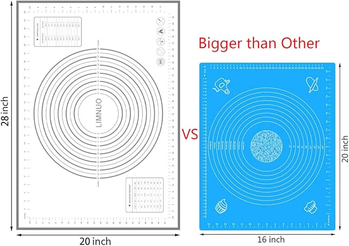 Silicone Baking Mat，Non Stick Rolling Dough with Measurements for Pie Pizza Cookies Fondant Making，Extra Thick Non Slip Silicone Pastry Mat