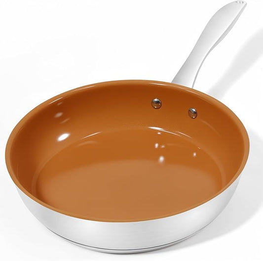 Ceramic Frying Pan, 9.5 Inch Nonstick Pan without PFAS, PTFE, or PFOA, Stainless Steel Base Ceramic Skillet for All Cooktops, Oven & Dishwasher Compatible