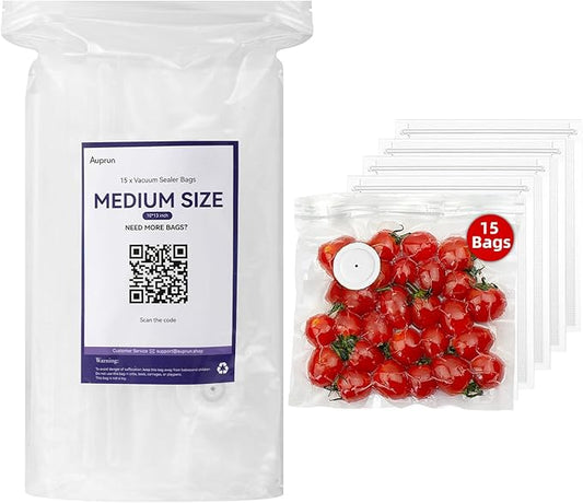 15 Pcs 10”x13” Reusable Vacuum Sealer Freezer Bags with Air Valve for Food Storage and Preservation, for Leftover Save, Meal Prep, Sous Vide Cook, Outdoor BBQ. BPA Free, Dishwasher Safe Microwavable