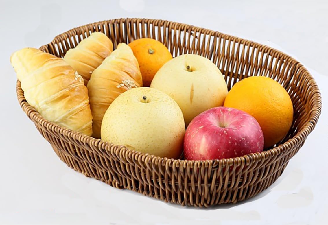 Fruit Baskets Wicker Bread Basket, Woven Tabletop Food Fruit Vegetables Serving, Restaurant Serving Basket,Shape (Elliptical shape)