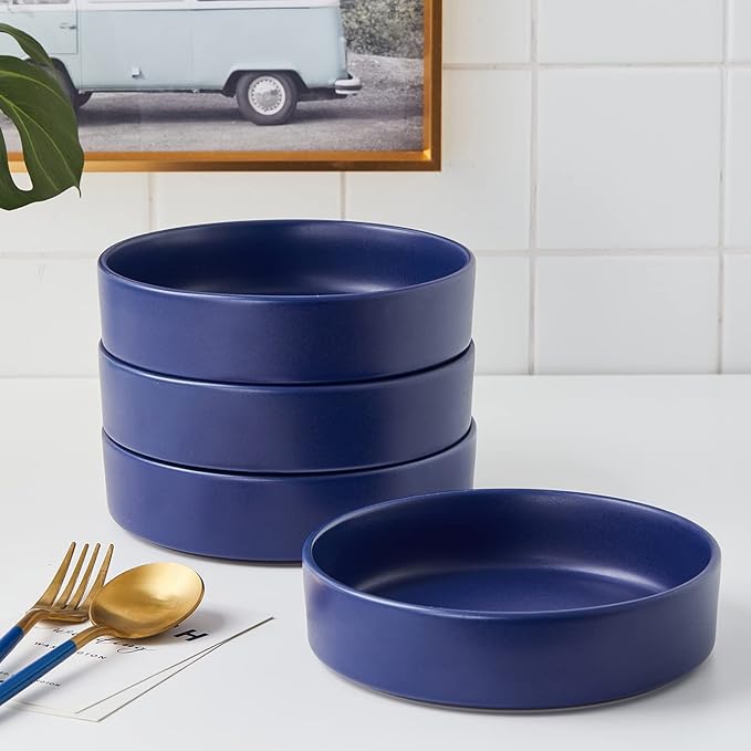 Stone Lain Cleo Modern Stoneware 16-Piece Dinnerware Set, Plates and Bowls Set, Dish Set Service For 4, Blue