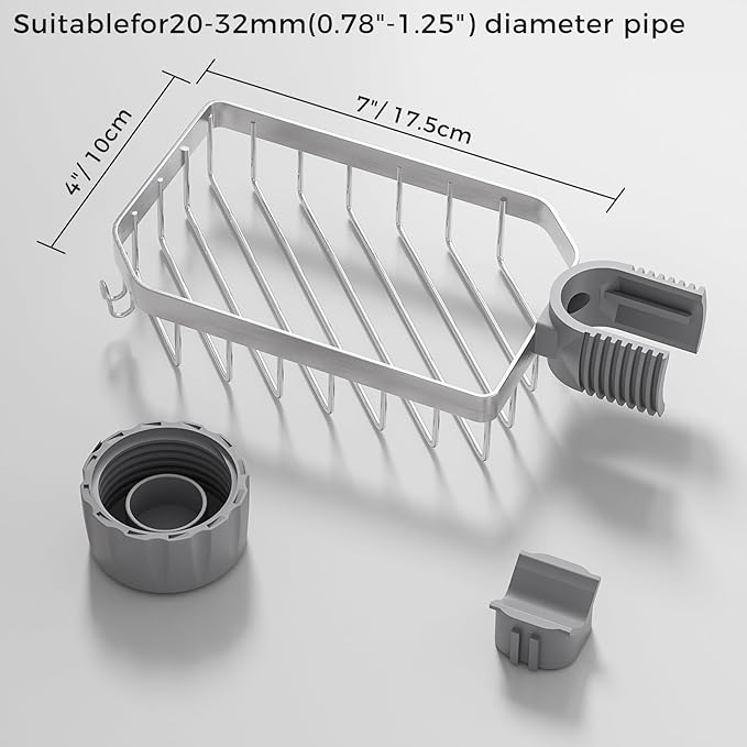 LONIN Sponge Holder Over Faucet Kitchen Sink Caddy Organizer, Stainless Steel Detachable Hanging Faucet Drain Rack for Bathroom, Scrubbers, Soap