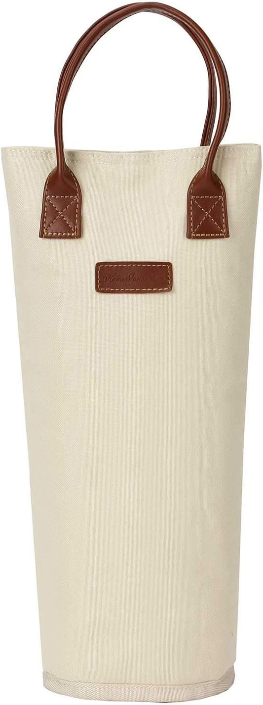 Single Bottle Insulated Wine Tote, 1 Bottle Wine Carrier Bag Padded Wine Cooler Perfect Wine Lover's or Wedding Gift-White