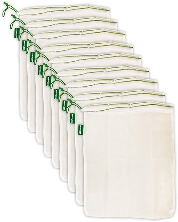 Earthwise Reusable Mesh Produce Bags - Washable Set of 9 Premium Bags, TRANSPARENT Lightweight, Strong SEE-THROUGH Mesh for shopping, transporting and storing fruits and veggies.