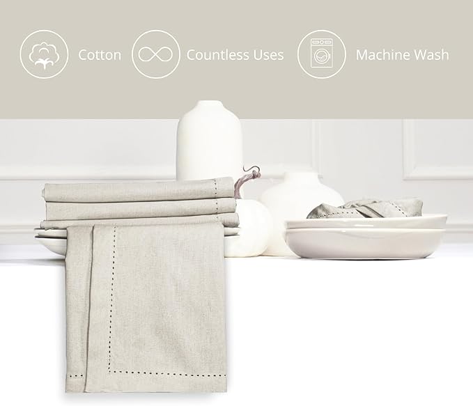 PurpleEssences Set of 12 Hemstitch Cloth Dinner Napkins 100% Cotton - Soft Durable Washable - Ideal for Wedding Christmas Holiday Winter - Perfect Everyday Use Table Linen 18x18 - Royal Linen