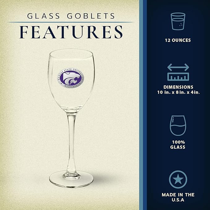 Heritage Pewter Kansas State Wildcats Glass Goblets – Set of 2 | 12 OZ Goblet Wine Glasses | Expertly Crafted Pewter Glass