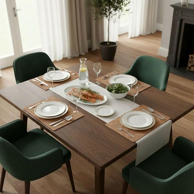 ICEDOG 12"x17" Waterproof PU Placemats - Faux Leather Heat-Resistant & Reversible Table Mats | Oil-Proof, Non-Slip for Kitchen, Dining, Outdoor BBQ (6, Camel)