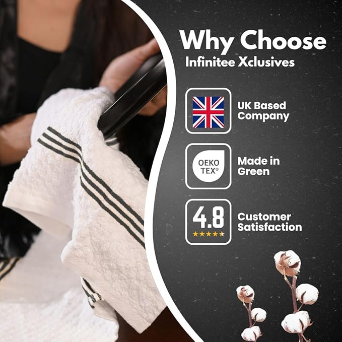 Infinitee Xclusives Premium Kitchen Towels - [Pack of 12] 100% Cotton Kitchen Hand Towels (15 x 25 Inches) - Dish Towels for Kitchen |Storm Black|