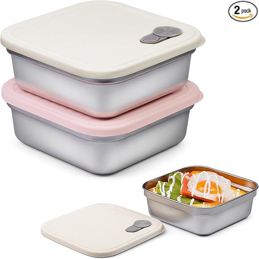 2 Pack Sandwich Containers, 20oz Stainless Steel Sandwich Box with Lids, Reusable Metal Meal Prep Lunch Boxes, BPA-Free, Dishwasher Safe, Food Storage Containers for Snacks & Fruits (White, Pink)