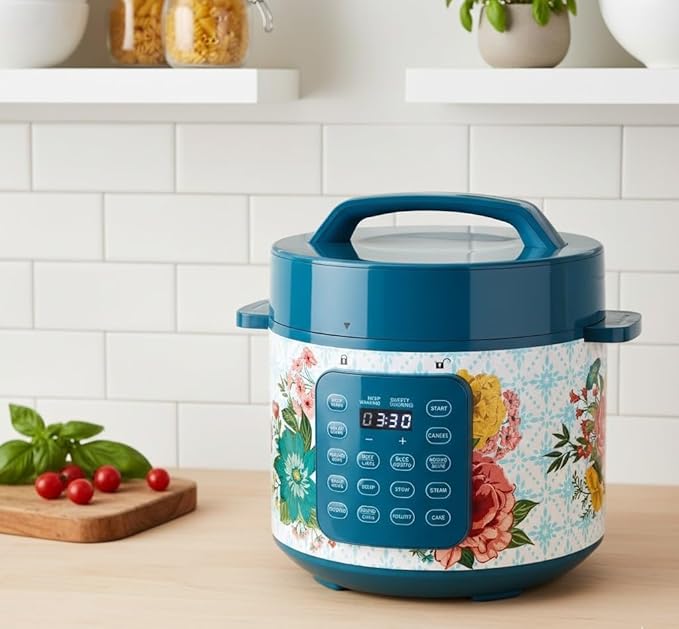 Pioneer Woman 6-Quart Pressure Cooker with Touch Control Display - 7-in-1 Multi-Cooker, Floral Design, Slow Cook, Steam, Rice & More (Fancy Flourish)