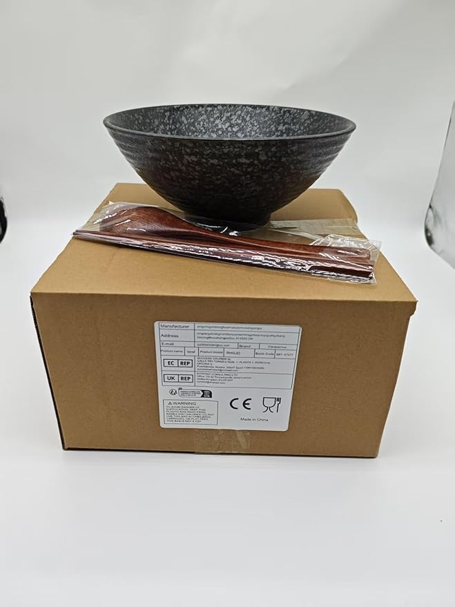 40 OZ ceramic ramen bowls, 8 IN large Japanese noodle soup bowl, match chopsticks and spoons, suitable for Pho, Udon Asian noodles (Black color)