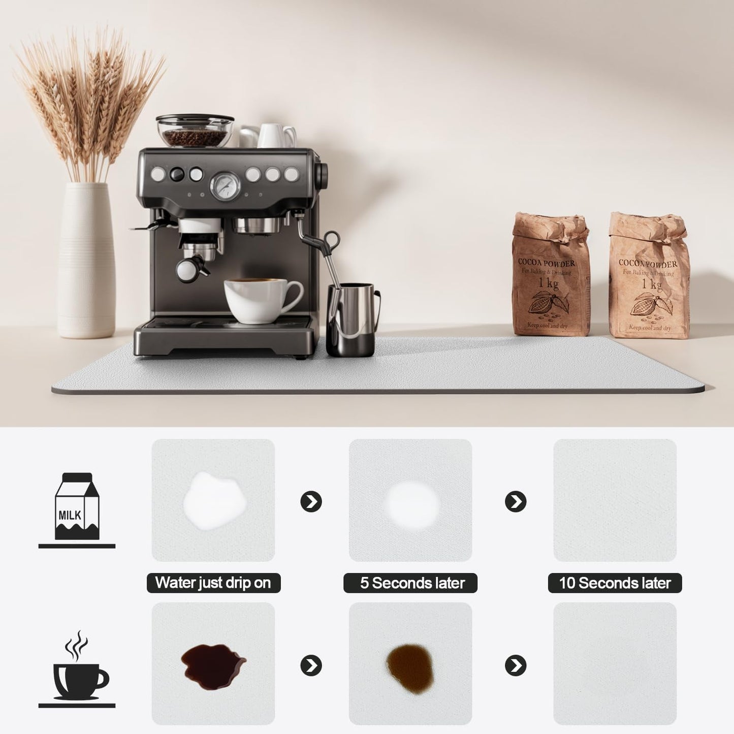 Dish Drying Mat for Kitchen Counter | Coffee Bar Mat for Countertops | Heat Resistant Drainer Mat with Non-slip Rubber Backed | Hide Stain Kitchen Absorbent Draining Mat | Light Grey 18"x28"