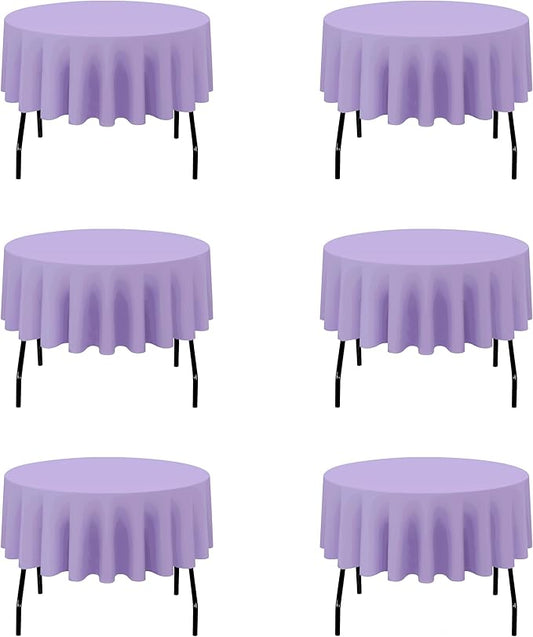 BRILLMAX 6 Pack Lavender 70 Inch Round Tablecloths Fit 30" to 54" Tables (8-20" Drop) - Circle Bulk Linen Polyester Fabric Washable Cloth Cover for Wedding Reception Banquet Birthday Party Buffet