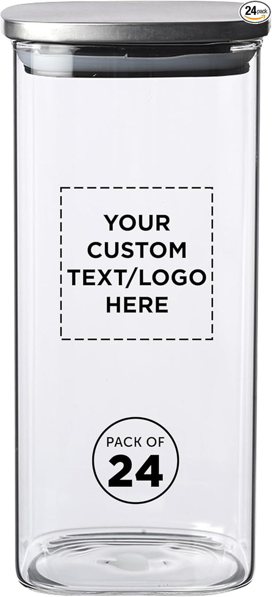 DISCOUNT PROMOS Custom Branson 53 oz. Square Storage Jars Set of 24, Personalized Bulk Pack - Durable Kitchen Organization, Home Decor Essentials, Food Storage Solutions - Clear