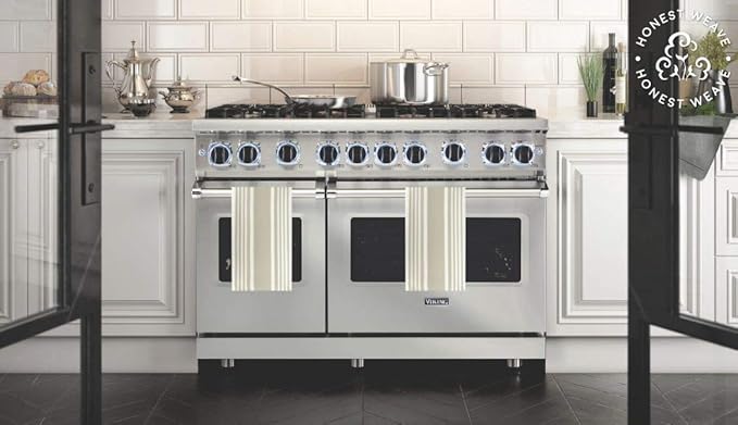 GOTS Certified Organic Cotton Kitchen Hand and Dish Towel Sets - Oversized 20x30 inches, Fully Hemmed, in Designer Colors, 6-Pack, Warm Gray/Taupe Stripe