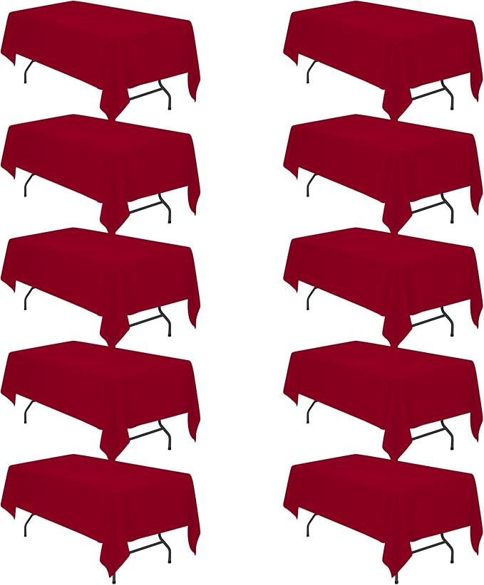 BRILLMAX 10 Pack Burgundy Tablecloths for 6 Foot Rectangle Tables 60 x 102 Inch - 6ft Rectangular Bulk Linen Polyester Fabric Washable Cloth Cover for Wedding Reception Banquet Birthday Party