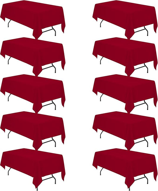 BRILLMAX 10 Pack Burgundy Tablecloths for 6 Foot Rectangle Tables 60 x 102 Inch - 6ft Rectangular Bulk Linen Polyester Fabric Washable Cloth Cover for Wedding Reception Banquet Birthday Party