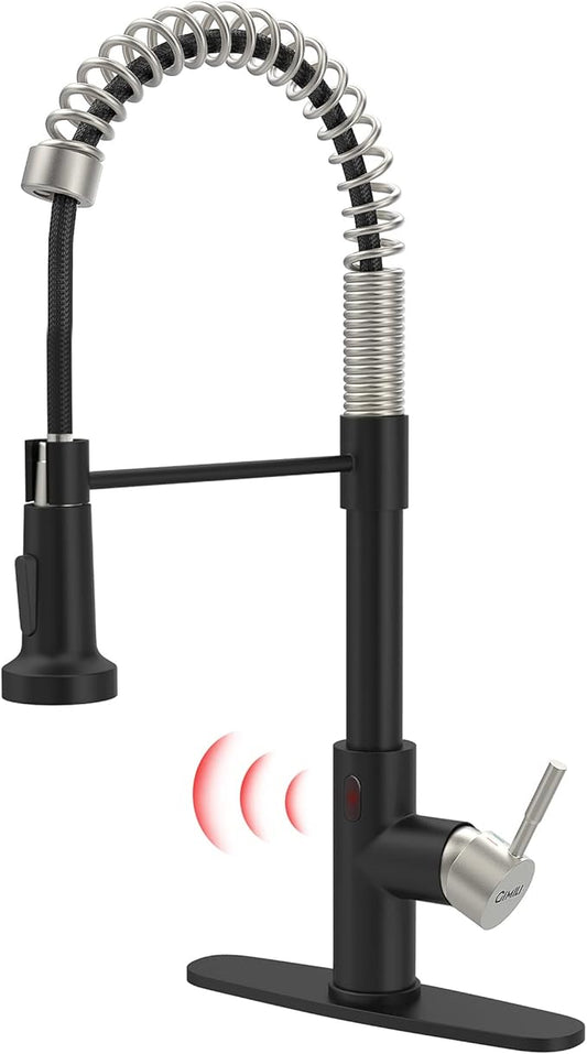 GIMILI Black and Nickel Touchless Kitchen Faucet with Pull Down Sprayer, Motion Sensor Smart Hands-Free Single Handle Kitchen Sink Faucet, Single Hole Kitchen Spring Faucet