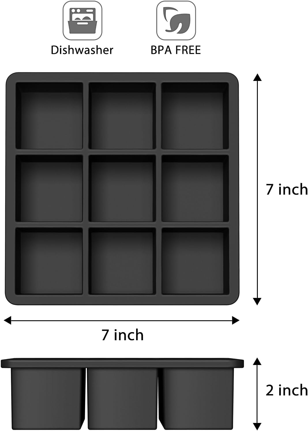 Wanderworld Ice Tray Combo, Silicone Reusable 2 inch Big Ice Freezer Mold, 9 Cubes& 9 Sphere Ice Maker tray with lid for Whiskey, 2 pack.