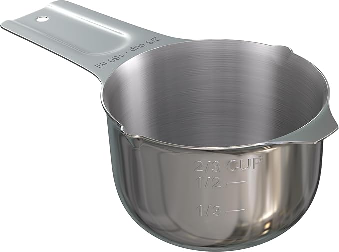 Color Up ⅔ Cup Measuring Cup (160 ml) – Premium Chrome Stainless Steel, Accurate for Wet & Dry Ingredients, Embossed Markings, Easy-Pour Spouts, Dishwasher-Safe, Kitchen Essential