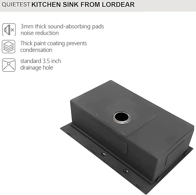 Lordear 30x22 Kitchen Sink Black Drop In Single Bowl 16 Gauge Stainless Steel Gunmetal Black 30 Inch Topmount Kitchen Sinks 30" Basin
