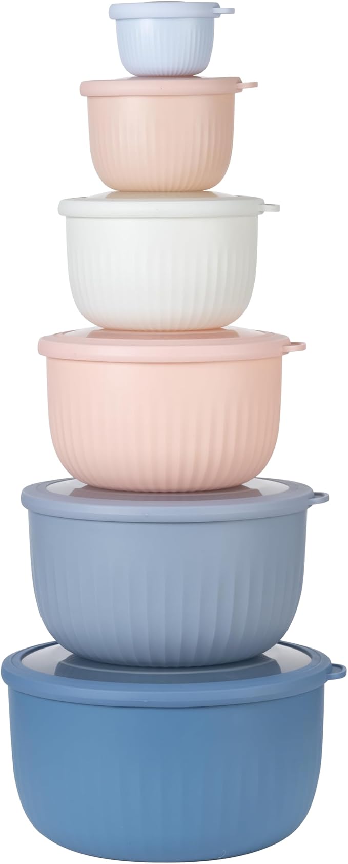 COOK WITH COLOR Prep Bowls with Lids- Wide and Deep Nesting Plastic Small Mixing Bowl Set with Lids, 12 Piece Set - Deep Bowls, Blue/Pink