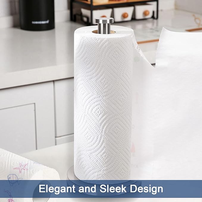 NearMoon Standing Paper Towel Holder, Kitchen Paper Towel Tissue Holder- for Bathroom Countertop, Standard or Jumbo-Sized Roll Paper (with Stainless Steel Base, Brushed Nickel)