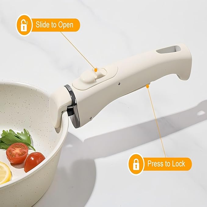 20 Pcs Pots and Pans Set Non Stick, Ceramic Cookware Set Detachable Handle, RV Kitchen Cooking Set Removable Handles, Oven Safe, Induction ReadyStackable Non-stick set Cream White