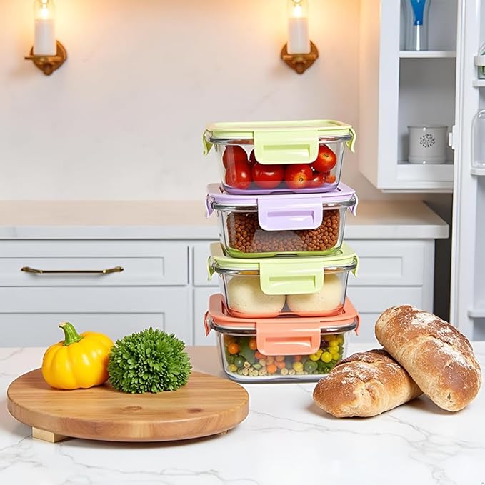 16 Pcs 2Cup Square Glass Food Storage Containers With Lids, 16OZ Food Meal Prep Bowls BPA free, Small Square Glass Food Containers Leak-proof, Dishwasher Microwave Freezer Safe (8 Packs)