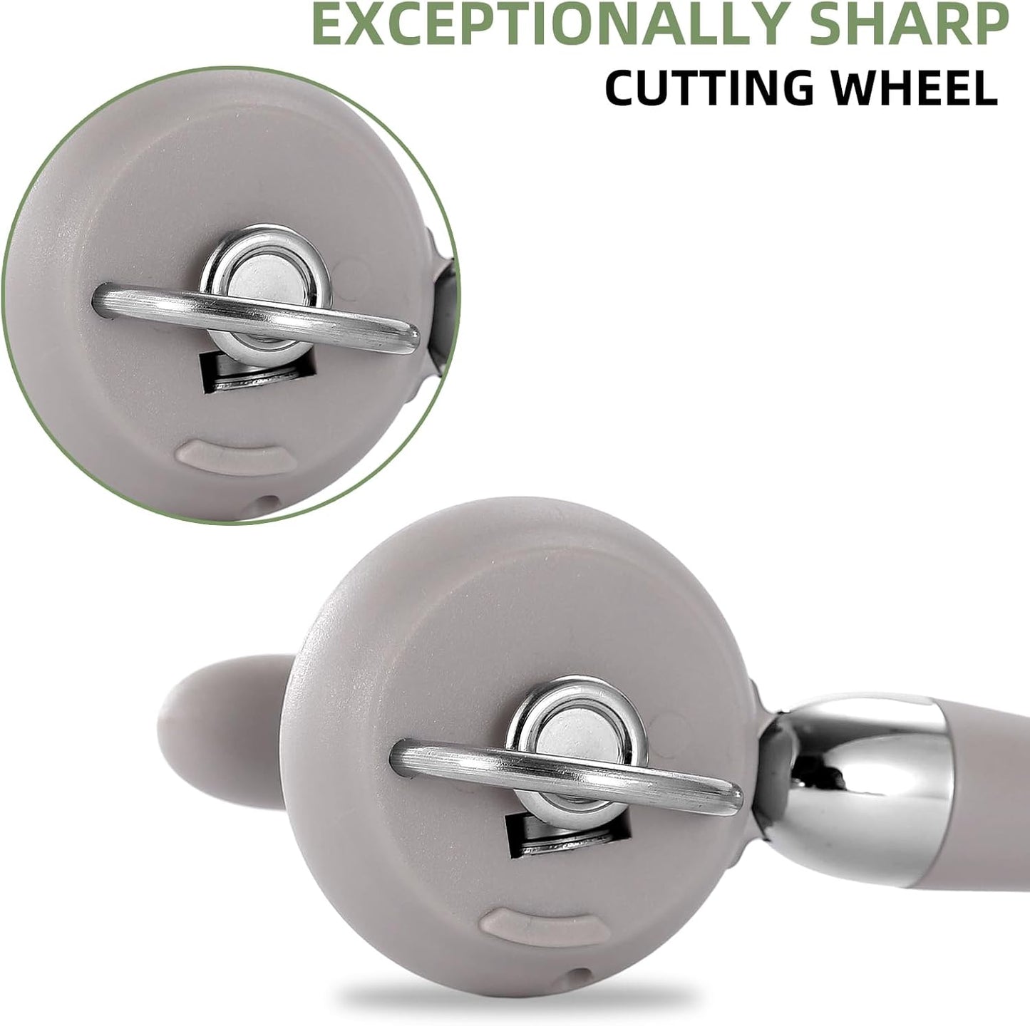 Can Opener Manual Tin Opener Stainless Steel Heavy Duty, Oversized Hand-held Easy Rotary Knob, Safe Cut Manual Can Opener with Non-Slip Handle, Smoother Cut Sharp Blade for Seniors Kitchen Tool, Grey