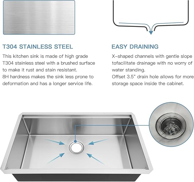 33 Undermount Kitchen Sink Stainless Steel 16 Gauge 33x19x9 Ledge Workstation Single Bowl Kitchen Sinkwith Round Corners 33x19x9 Inch Under Counter Kitchen Sink Basin
