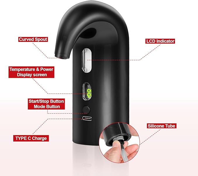 Electric Wine Aerator, One-Touch Automatic Wine Decanter for Red & White Wine, Wine Dispenser, Wine Pourer, Wine Gifts for Wine Lovers (Black)