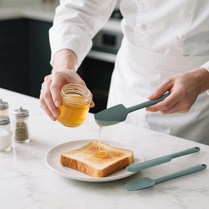 Coukre Silicone Spatula Set of 5,High Heat Resistant, Food Grade Silicone, Upgraded Extended Reinforced Handle,Dishwasher Safe, for Baking, Cooking (Pure Dark Green, Solid color)