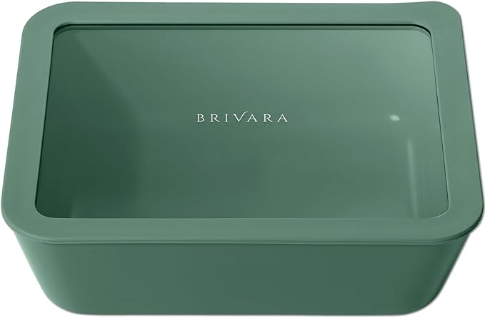 Ceramic Coated Glass Food Storage Container | No PTFE, PFOA, PFAS, and BPA | Reusable Non Toxic Meal Prep Container with Glass Lid | Easy To Store | 11 Cup Rectangle [Pine]