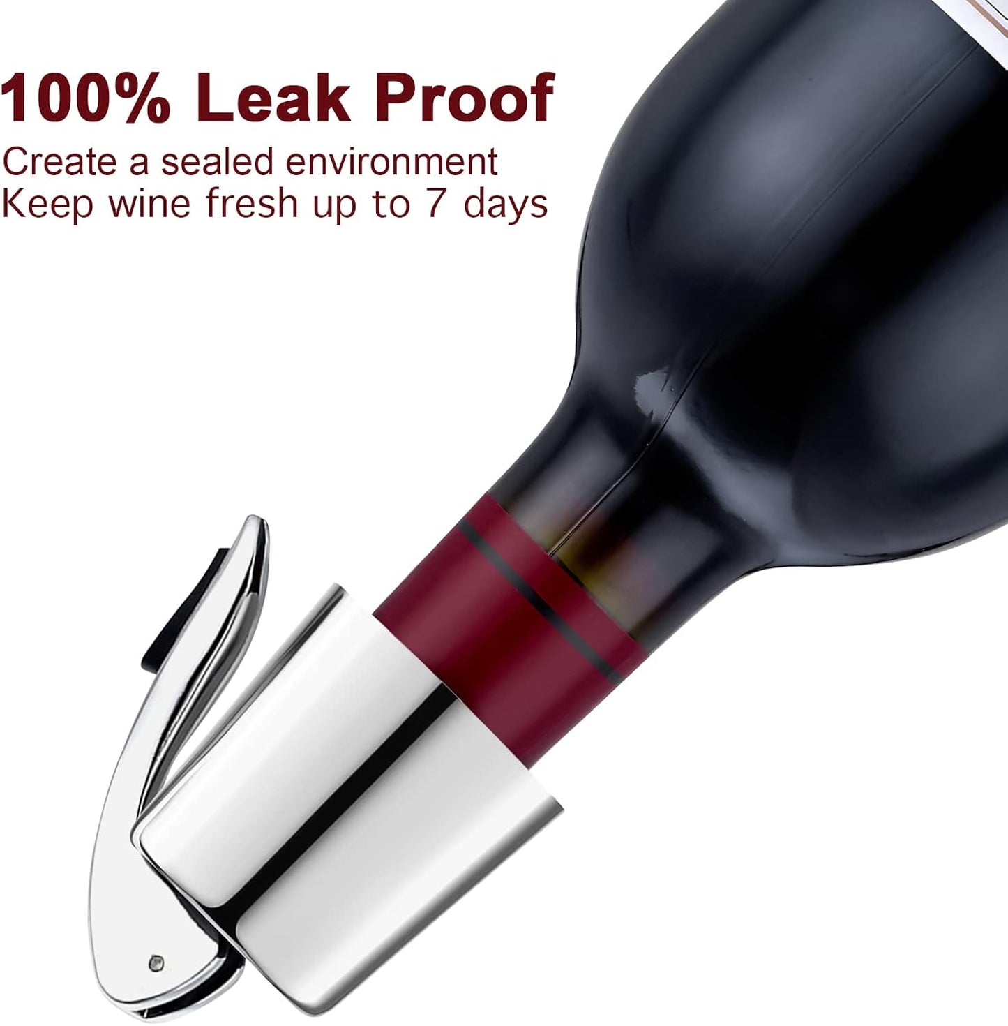 Wine Stoppers for Wine Bottles with Stainless Steel Vacuum Wine Bottle Stopper with Silicone Reusable Wine Corks, Leak proof Keep Fresh Suitable for Red&White Bottle (Silver, 2 Pack)