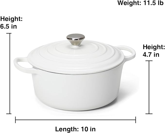 5QT Enameled Cast Iron Bread Oven with Proofing Basket for Bread Baking, Bread Making Supplies Tools,Heavy-Duty Cookware for Braising, Stews, Roasting, Bread Baking (White)