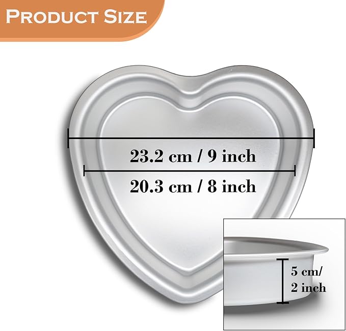 Heart Shape Cake Pan, Aluminum Cake Pan, For Valentine's Day Wedding Birthday and Other Occasions (8×2 inch heart cake pan set of 2)