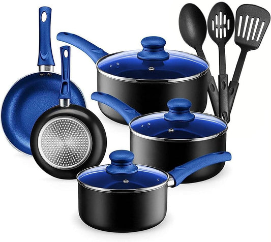 Chef's Star Pots And Pans Set Kitchen Cookware Sets Nonstick Aluminum Cooking Essentials 11 Pieces Blue