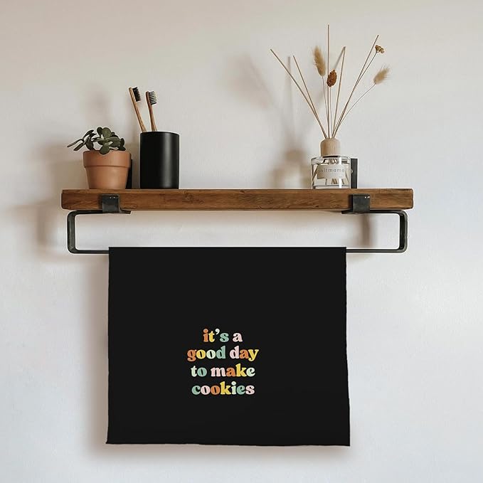 Baking & Cooking Towels, Tea Towels for Bakers & Cooks, Gifts for Cookie Lovers, 16x24 Black