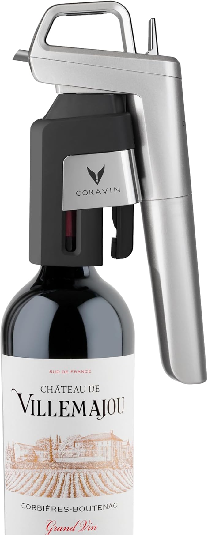 Coravin Timeless Six Plus Wine Preservation System - By-the-Glass Wine Saver - With 3 Pure Argon Gas Capsules, 6 Screw Caps & Wine Aerator - Silver