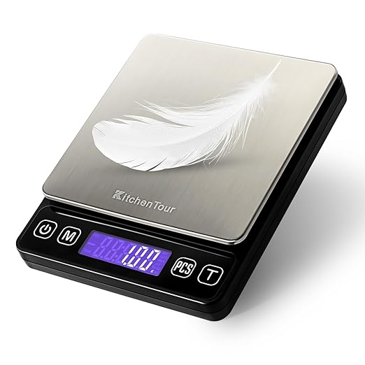 KitchenTour Digital Kitchen Scale - 500g/0.01g High Accuracy Precision Multifunction Food Meat Scale Small Scale Jewelry Lab Carat Powder Scale with Back-Lit LCD Display(Batteries Included)