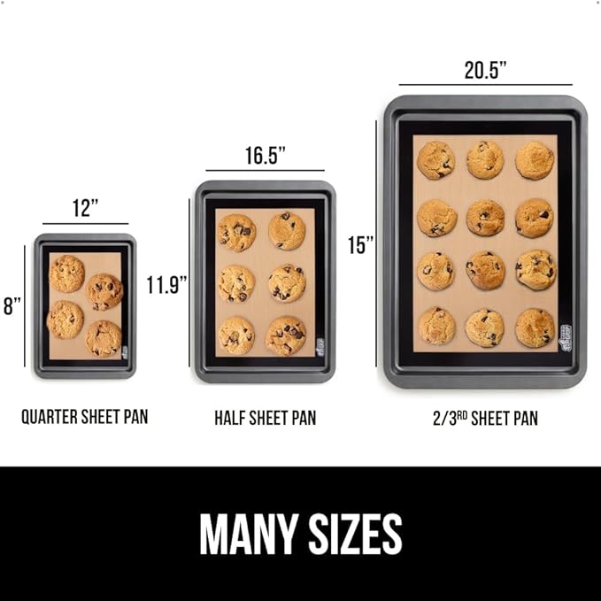 GORILLA GRIP Reusable Nonstick Silicone Baking Mat, 2-Pack, 16.5x11.87, Half Sheet, BPA-Free Oven Safe Food Liner for Cookie Sheets, No Mess Easy Clean Pastry Mats, Holiday Baking Essentials, Black