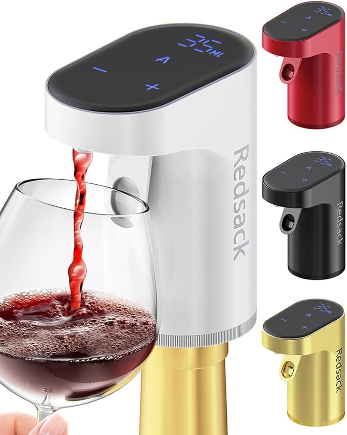 Smart Digital Wine Dispenser & Electric Aerator with Auto Stop, 1-999ML Quantitative Pour & Hands-Free Sensor for Wine, Whiskey, Spirits - Ideal Gift for Men, Dad, Him, Wine Enthusiasts (White)