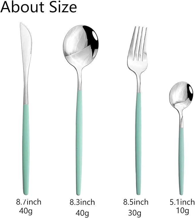 JASHII Flatware Serving Set 24 Piece, Stainless Steel Silverware Set, Mint Green Silver Cutlery Set, Modern Elegant Tableware Set for Party, Christmas, Dinner (Mint Green Silver)