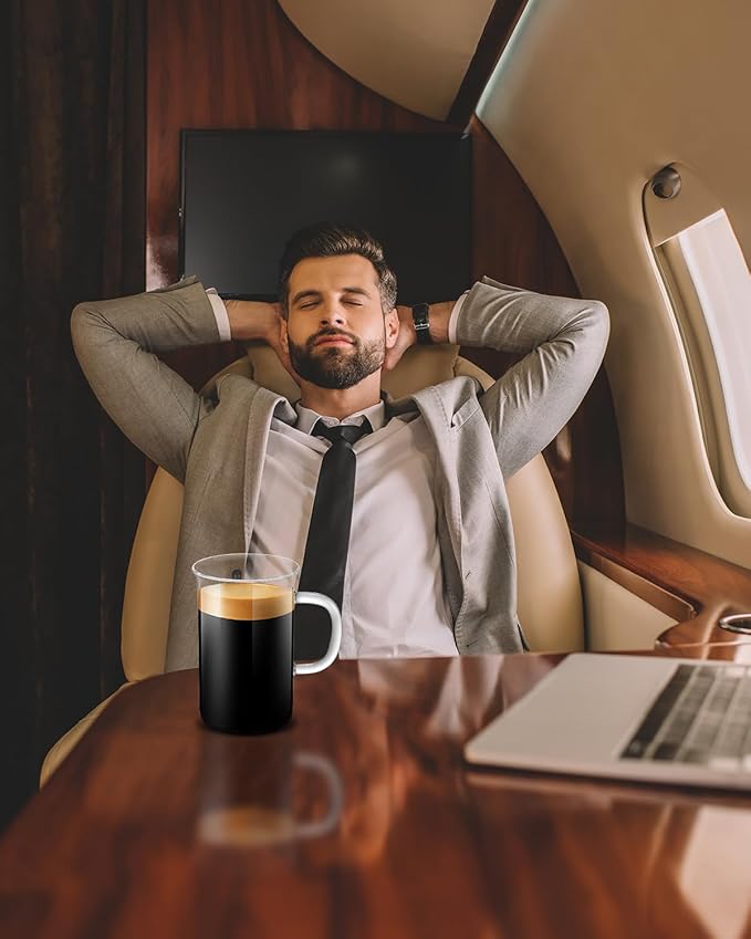 LUXU Glass Coffee Tea Cups(Set of 4)-13 oz,Clear Glass Mugs,Tall Drinking Glasses for Cappuccino,Latte,Espresso,Lead-free Drinking Glasses Great for Juice,Water,Beer,Milk Hot And Cold Drinks