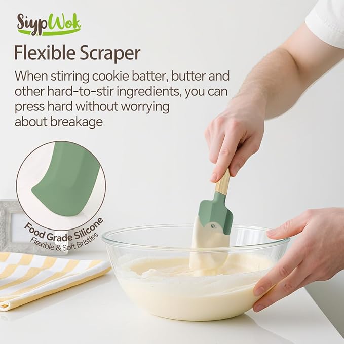 Silicone Spatula Set, Food Grade Rubber Spatula-4 Piece Nonstick Rubber Spatulas, Spoonula, Jar Scraper for Cooking, Baking, Mixing, Frosting - Heat Resistant Up to 600°F (Spatulas-Green)