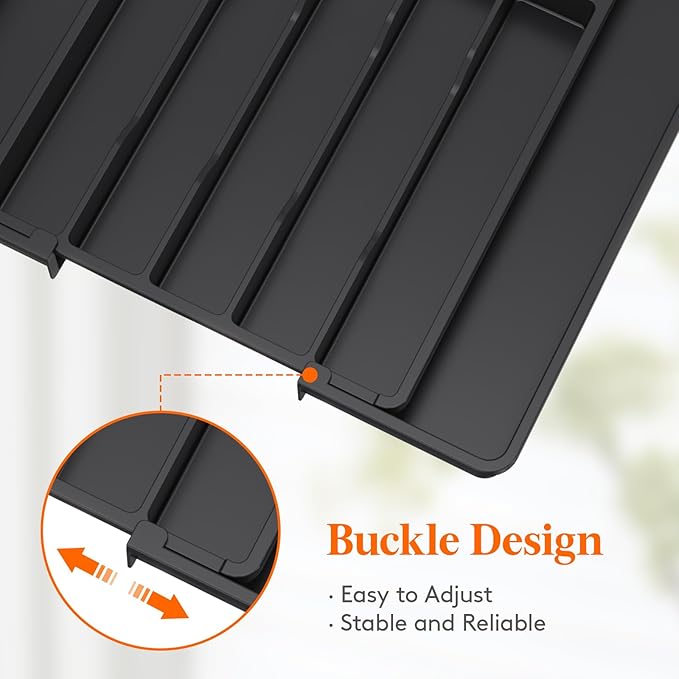 Lifewit Silverware Drawer Organizer, Expandable from 11 to 18 inches, Utensil Tray for Kitchen, BPA Free Flatware Cutlery Holder, Adjustable Plastic Storage for Spoons Forks Knives, Large, Black
